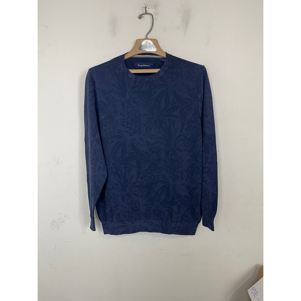 Tommy Bahama Mens Blue Tonal Tropical Floral Jacquard‎ Cotton Sweater Small